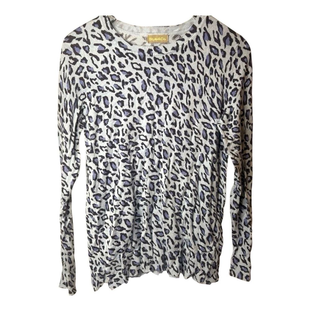 Style & Co Leopard Print Sweater Women’s Size Small Blue Animal Print